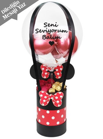 Mickey Kutuda Kırmızı Gül Çikolata Balon Kutusu