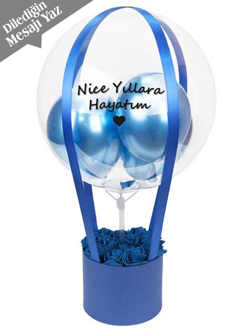 Mavi Kalıcı Güllü Balon Kutusu