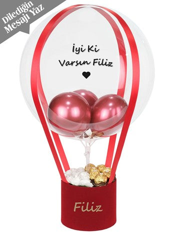 Kırmızı Kutuda Kalıcı Gül ve Çikolata Balon Kutusu