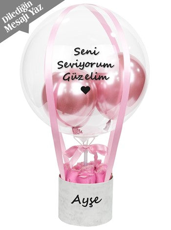 Mermer Desenli Kutuda Pembe Gül Balon Kutusu