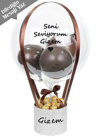 Mermer Desenli Kahverengi Çikolatalı Balon Kutusu