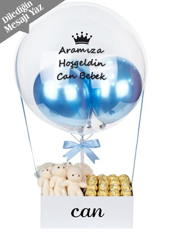 White Dream Yenidoğan Bebek Balon Kutusu Çikolata ve Ayıcık