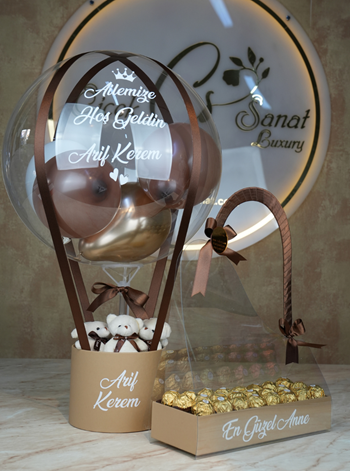 Kahve Tonları Balon Kutusu ve Çikolata Çantası