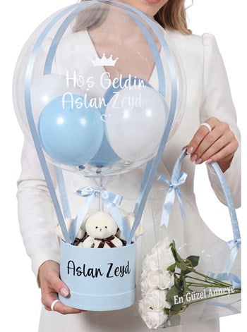Bebe Mavisi Beyaz Yenidoğan Bebek Hediyesi Set Balon Kutusu