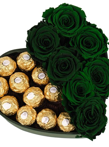 Green Box Solmayan Yeşil Gül ve Rocher Çikolata