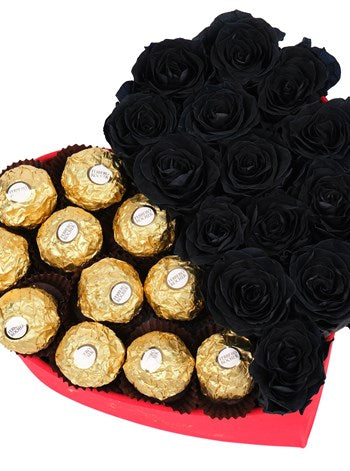 Red Box Siyah Solmayan Gül ve Rocher Çikolata