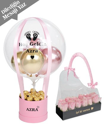 Pembe Gold Kadife Çanta Balon Seti