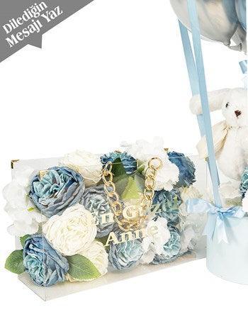 Premium Açık Mavi Balon Kutusu ve Zincirli Çanta Set