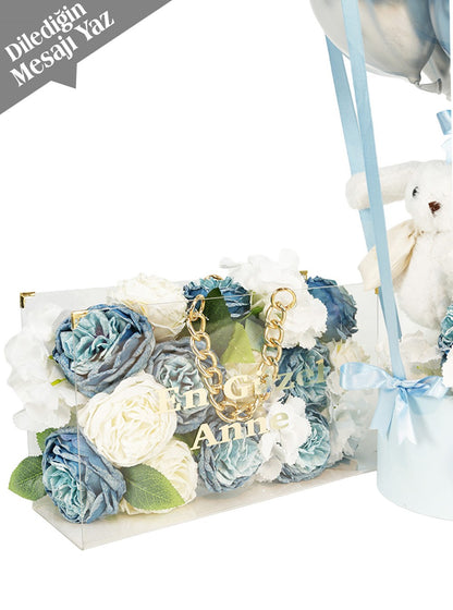 Premium Açık Mavi Balon Kutusu ve Zincirli Çanta Set