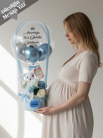 Premium Açık Mavi Balon Kutusu ve Zincirli Çanta Set