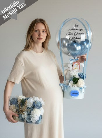 Premium Açık Mavi Balon Kutusu ve Zincirli Çanta Set