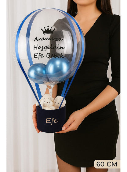 Yenidoğan Ayıcıklı Erkek Bebek Hediyesi Balon Kutusu
