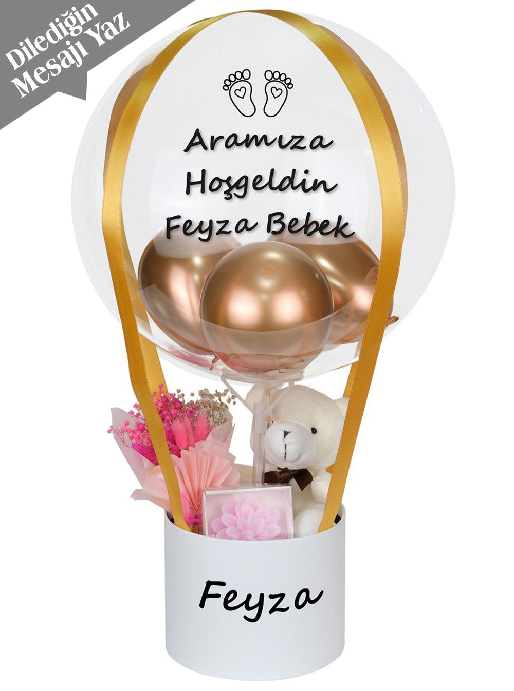 Yenidoğan Bebek Kız Balon Kutusu Gold