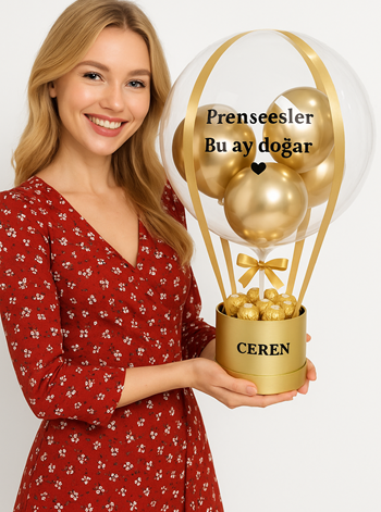 Gold Serisi Çikolatalı Doğum Günü Hediyesi Balon Kutusu