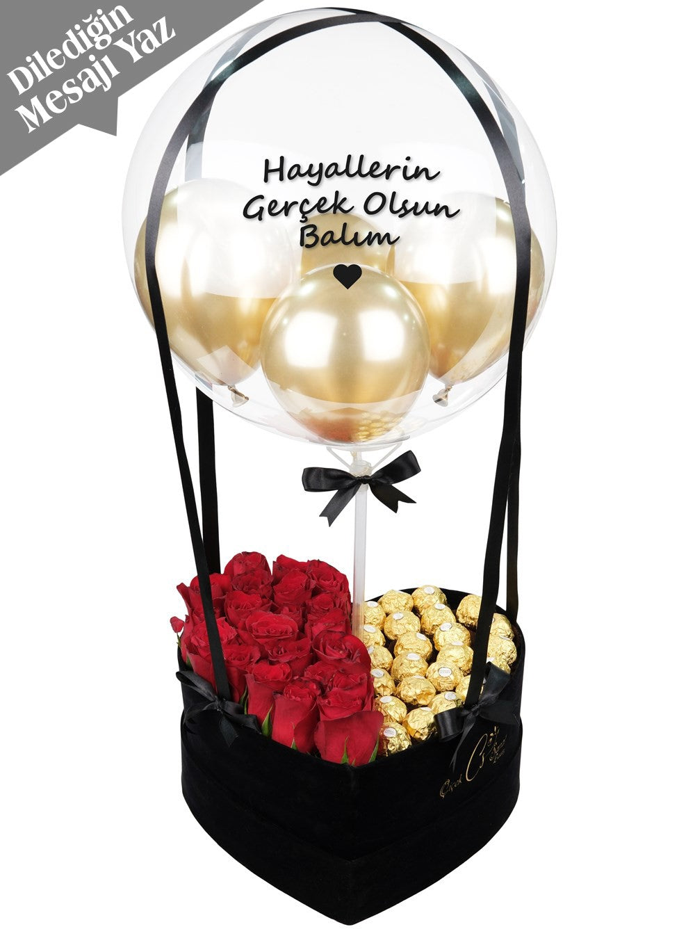 Vip Balon Kutusu Kırmızı Güller Çikolata Kişiye Özel