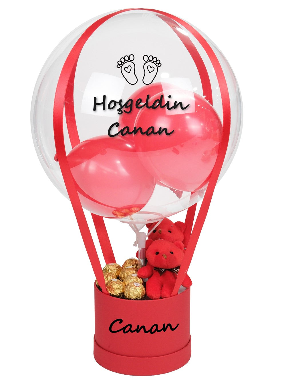 Kırmızı Konsept Ayıcık ve Çikolata Balon Kutusu