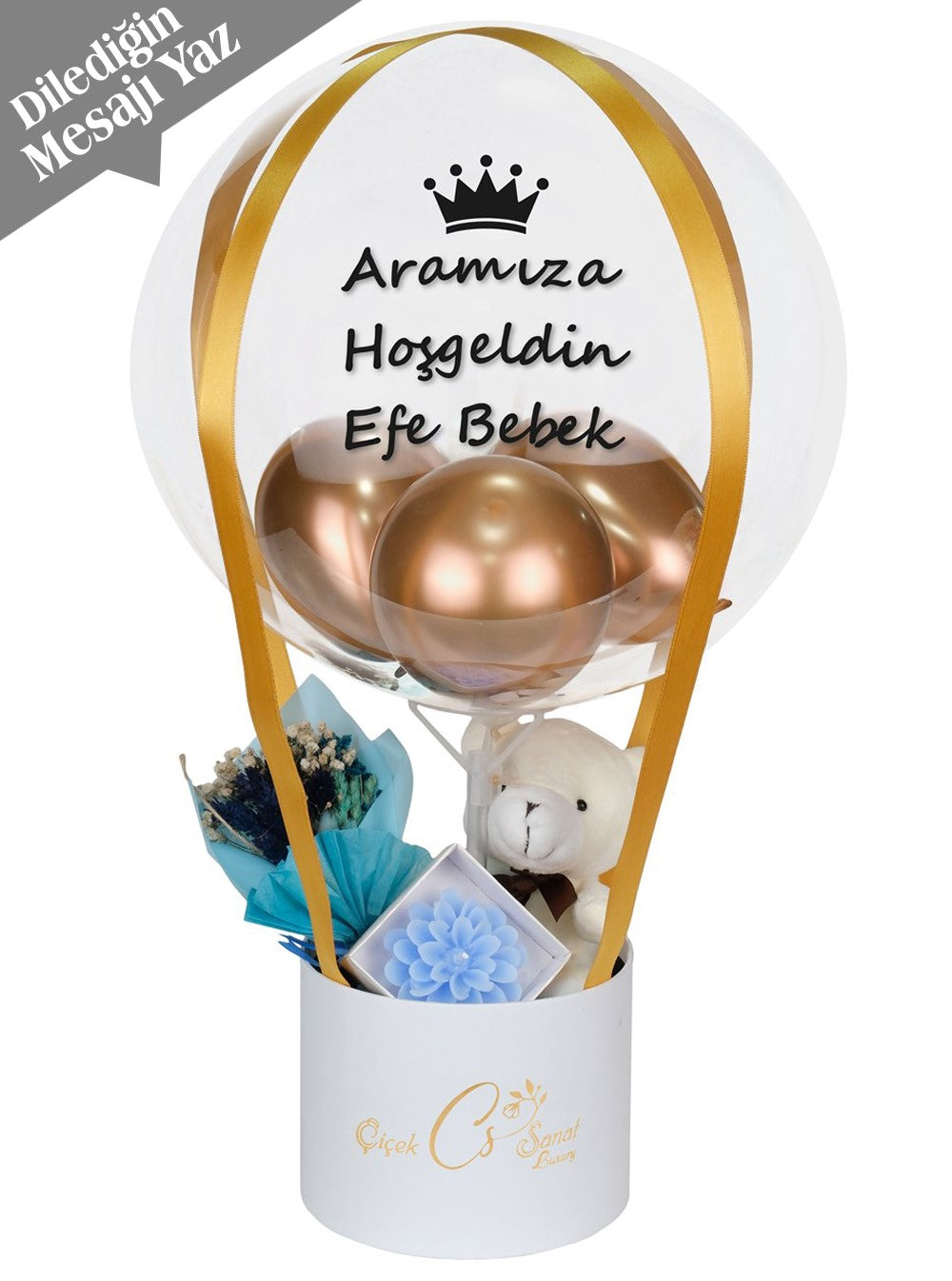 Yenidoğan Bebek Mavi Balon Kutusu Gold
