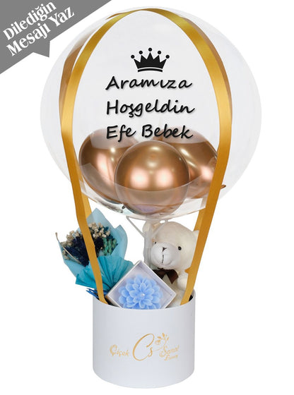 Yenidoğan Bebek Mavi Balon Kutusu Gold