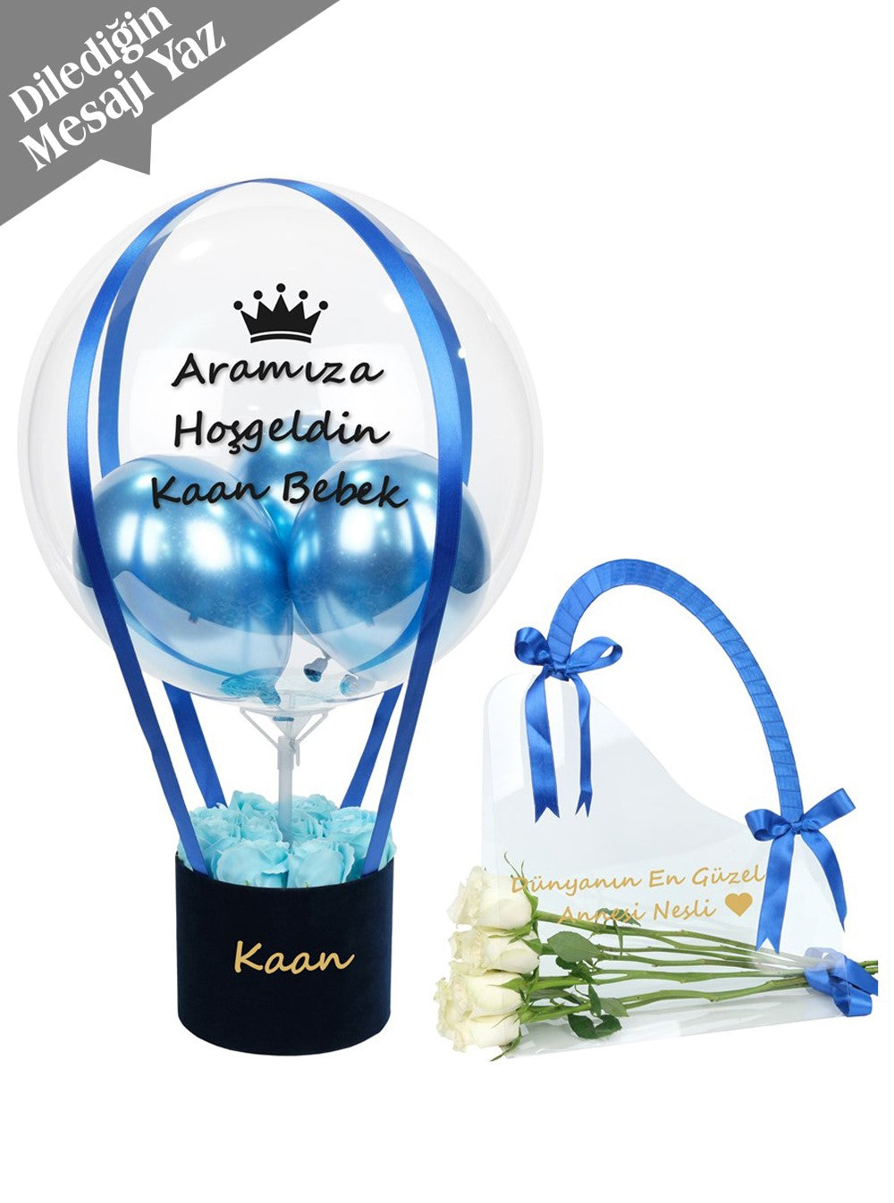 Mavi Balon Kutusu Set Anne Bebek Hediyesi