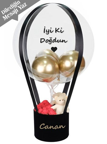 Black Teddy Rose Box Balon Kutusu