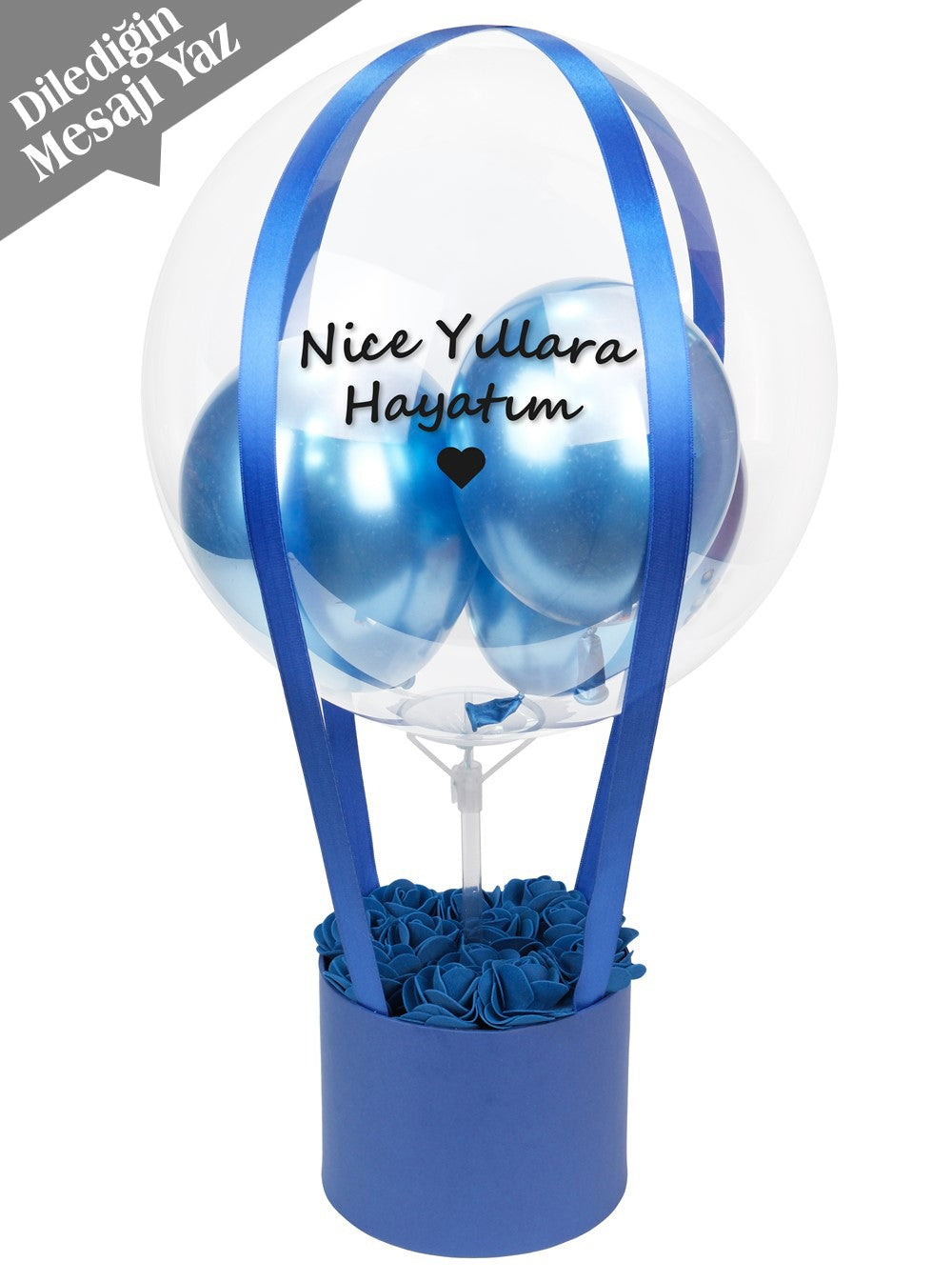 Mavi Kalıcı Güllü Balon Kutusu