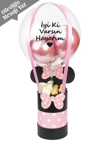Mickey Kutuda Beyaz Gül ve Çikolata Balon Kutusu