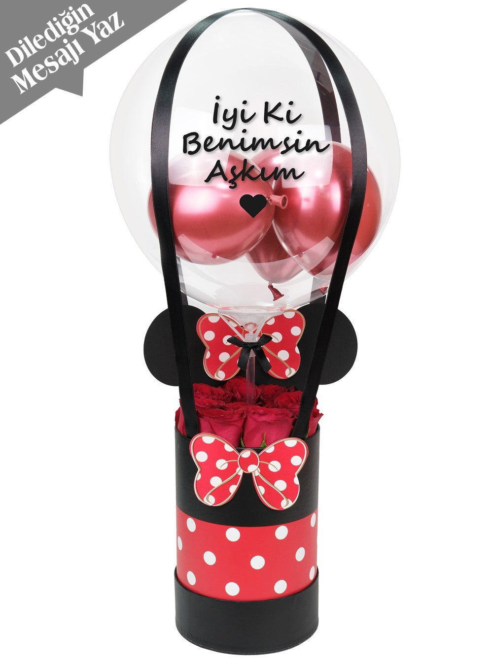 Mickey Kutuda Kırmızı Güller Balon Kutusu