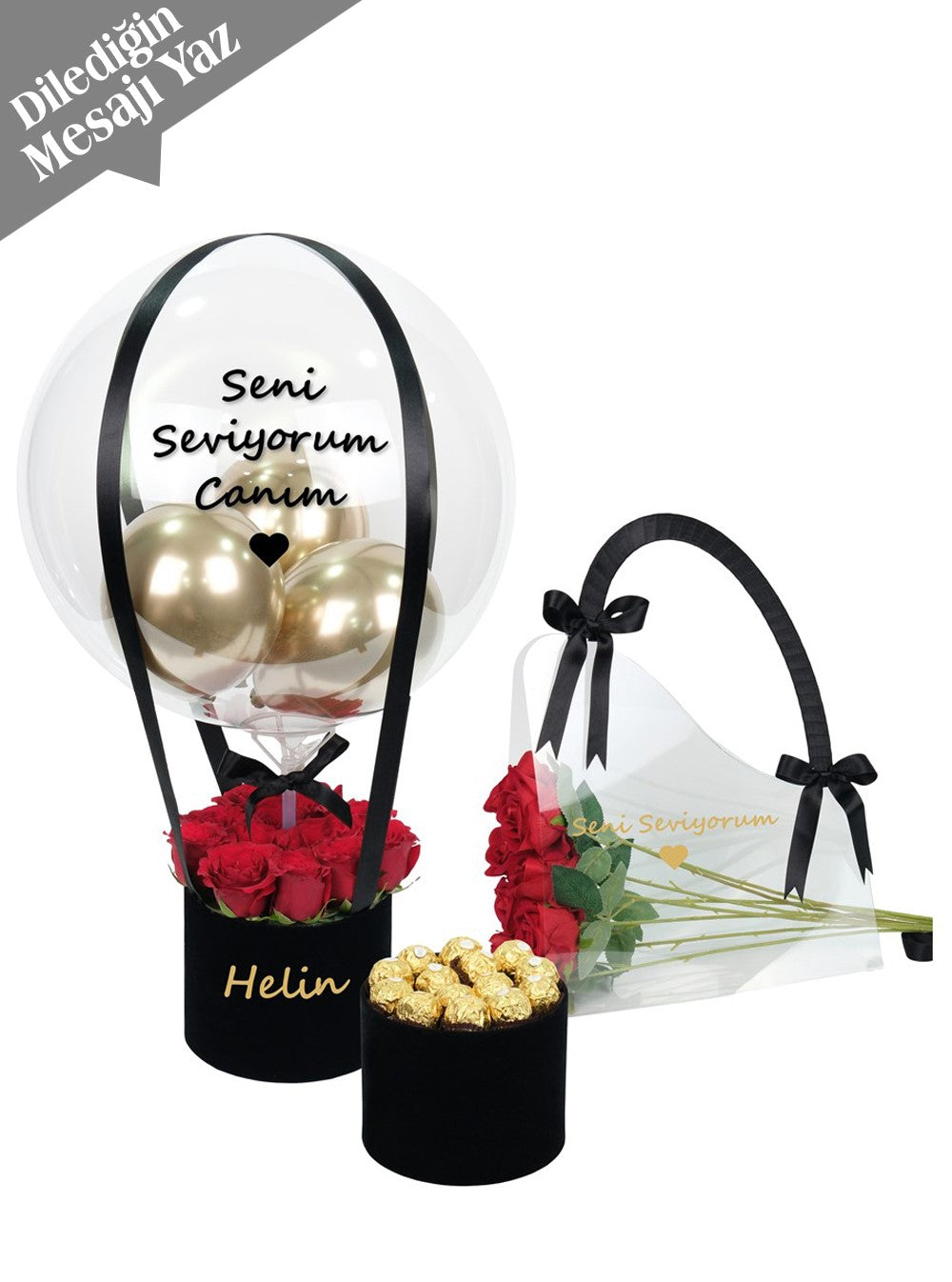 Kişiye Özel Set Çiçekli Balon Kutusu