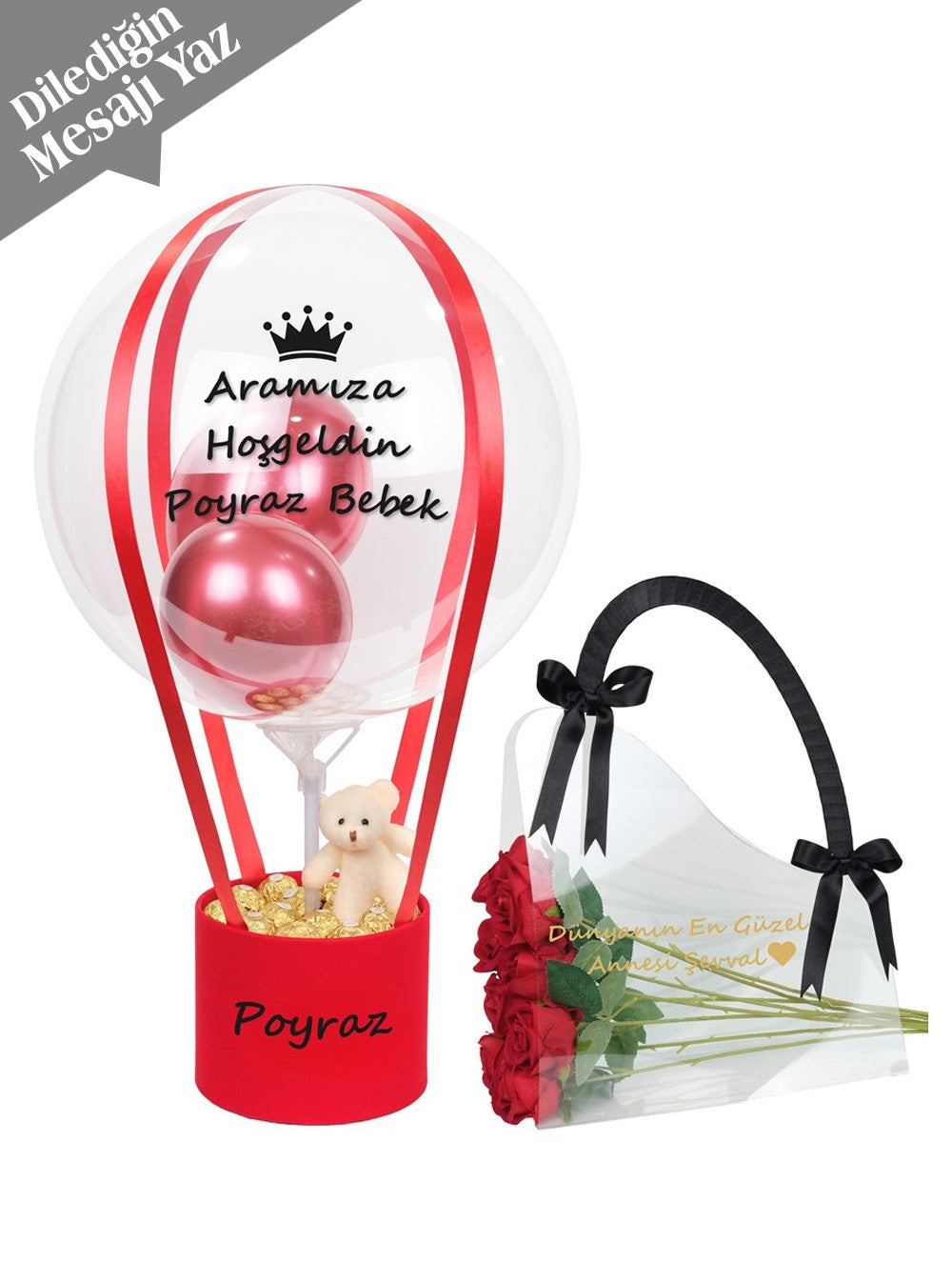 Kırmızı Balon Kutusu Kişiye Özel Set