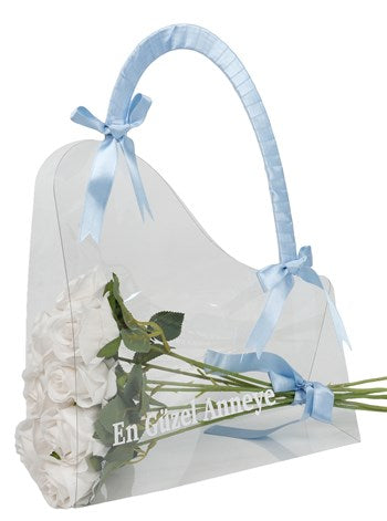 Kalıcı Yapay Çiçekler Ayıcık ve Kinder Yumurta Çiçekli Balon Kutusu Çanta Set