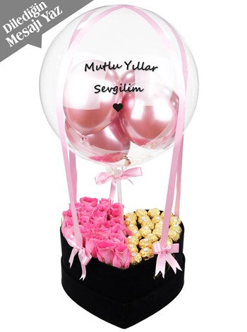 Vip Balon Kutusu Güller Çikolata Kişiye Özel