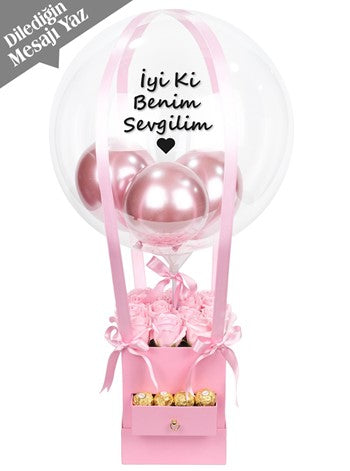 Kare Kutuda Pembe Kokulu Kalıcı Gül Balon Kutusu