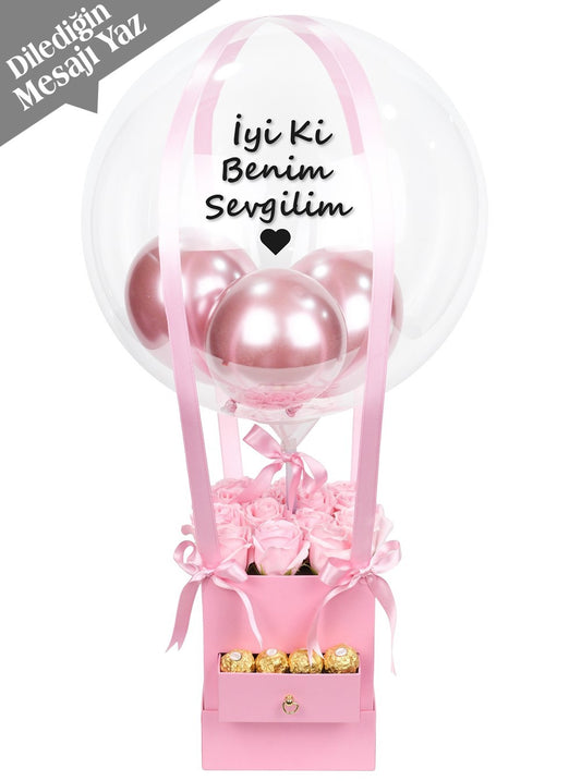 Kare Kutuda Pembe Kokulu Kalıcı Gül Balon Kutusu