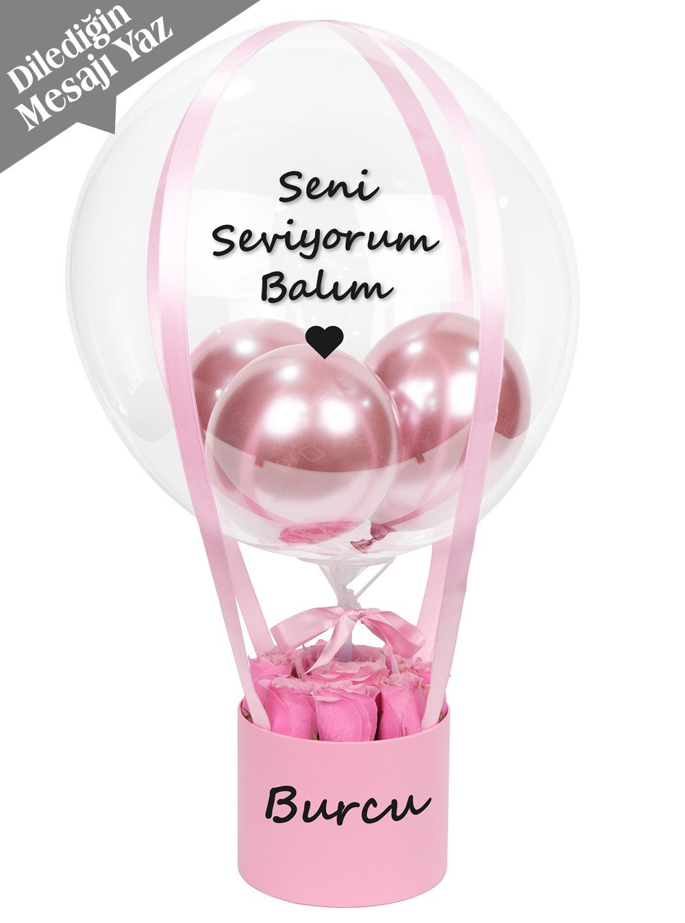 Pembe Güller Kişiye Özel Balon Kutusu