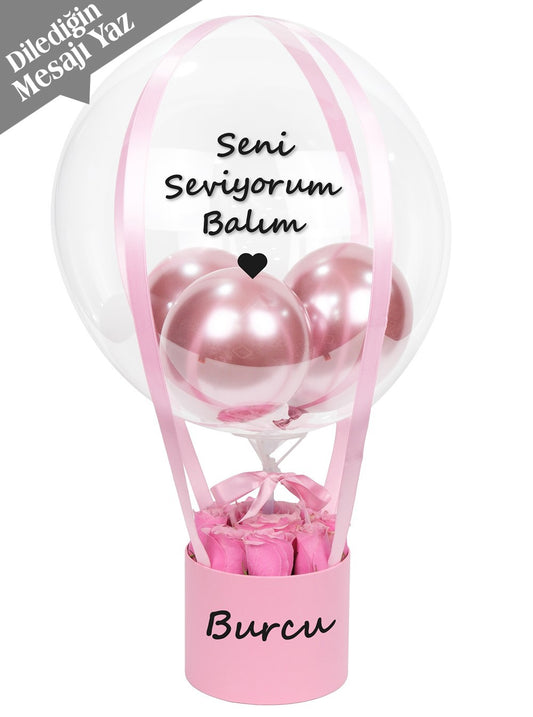 Pembe Güller Kişiye Özel Balon Kutusu