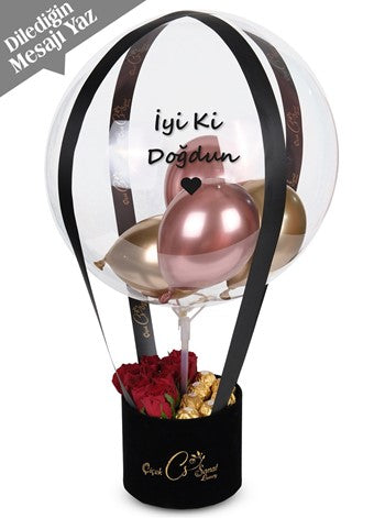 Rose Balon Kutusu - Kişiye Özel