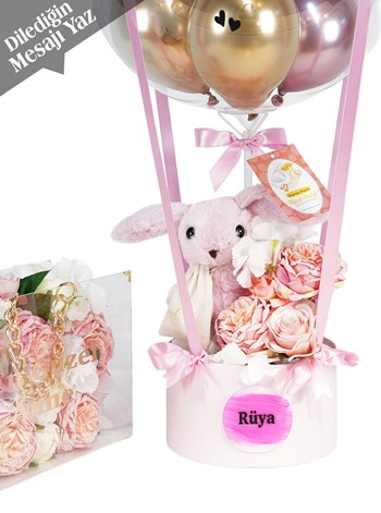 Premium Pembe Balon Kutusu ve Zincirli Çanta