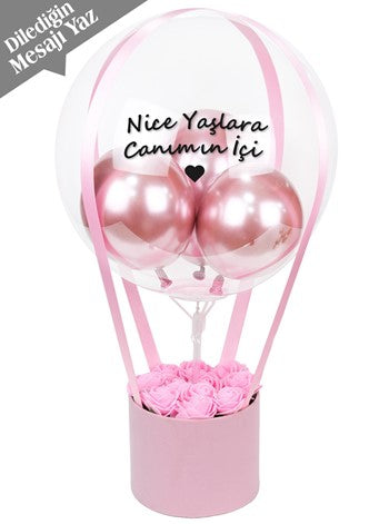 Pembe Kalıcı Güllü Balon Kutusu