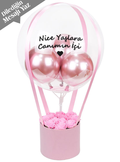 Pembe Kalıcı Güllü Balon Kutusu