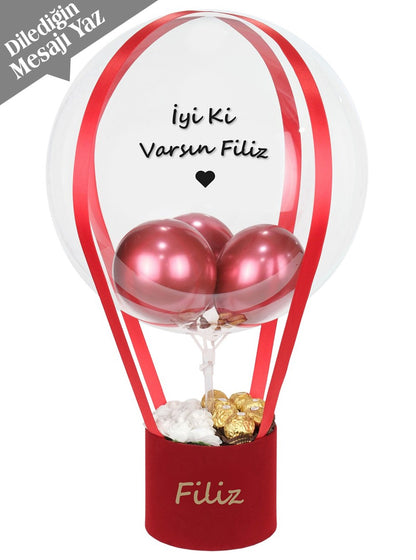 Kırmızı Kutuda Kalıcı Gül ve Çikolata Balon Kutusu