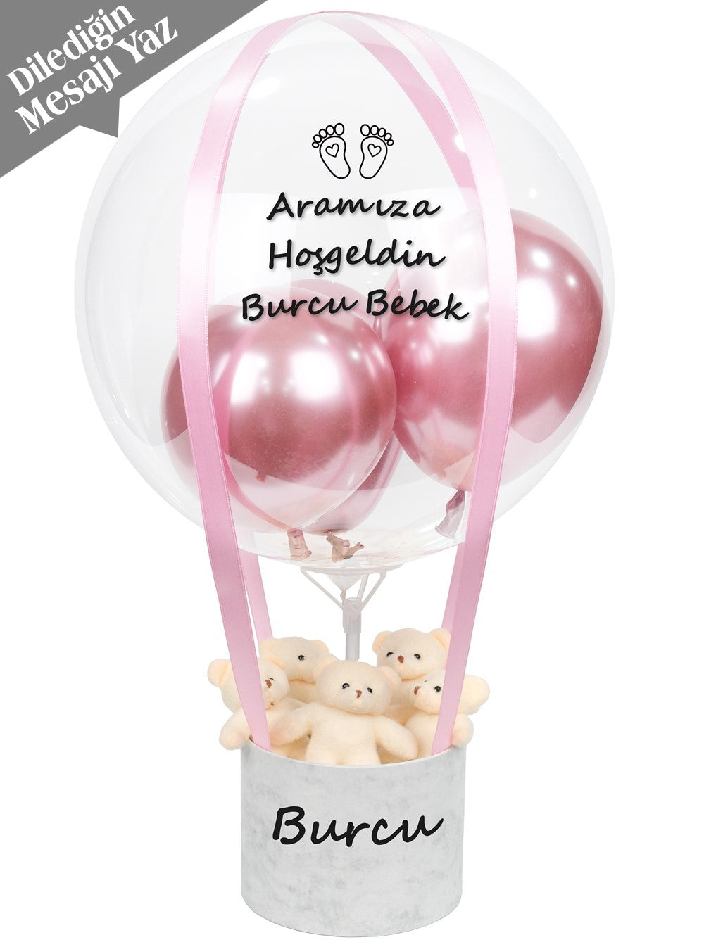Mermer Desenli Kutuda Yenidoğan Bebek Hediyesi Balon Kutusu