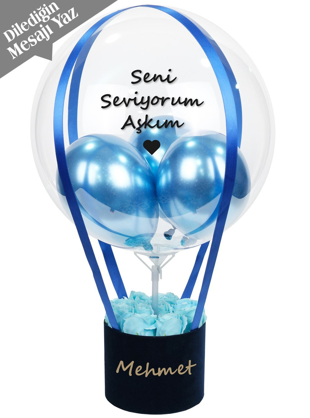 Mavi Kalıcı Gül Balon Kutusu