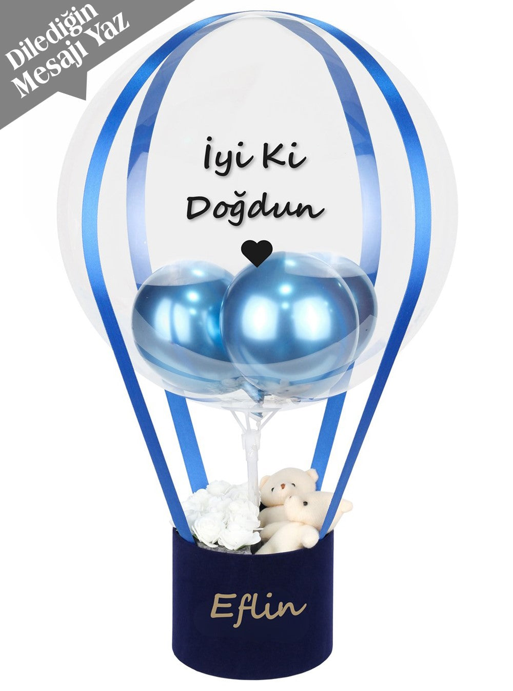 Kalıcı Gül ve Ayıcık Hediye Balon Kutusu