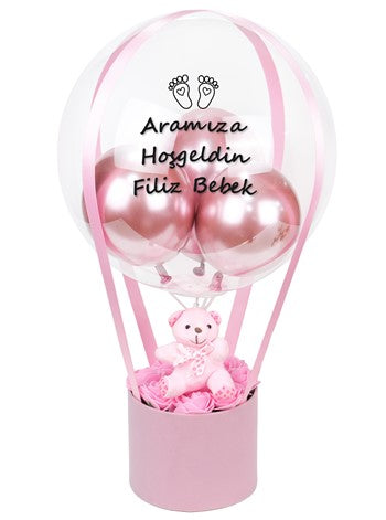 Pembe Kalıcı Güllü Ayıcıklı Balon Kutusu