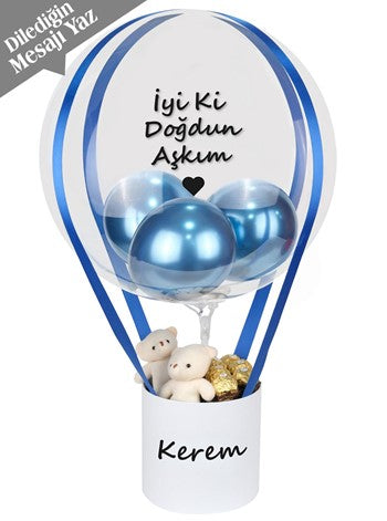 Kişiye Özel Beyaz Mavi Balon Kutusu