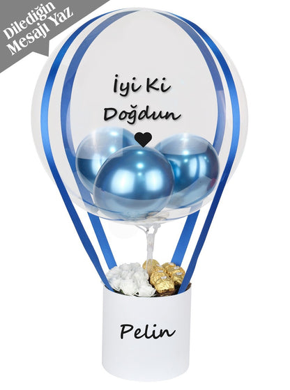 Kişiye Özel Balon Kutusu Beyaz Mavi
