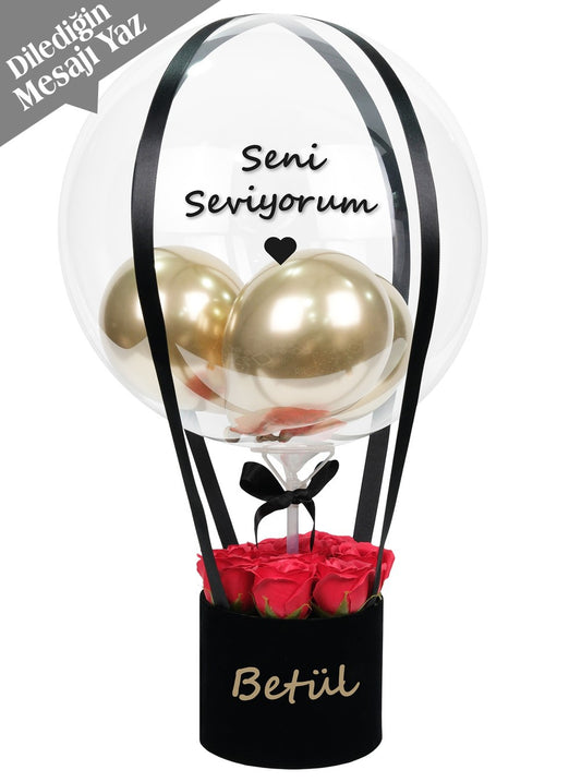 Kalıcı Kırmızı Güllü Balon Kutusu