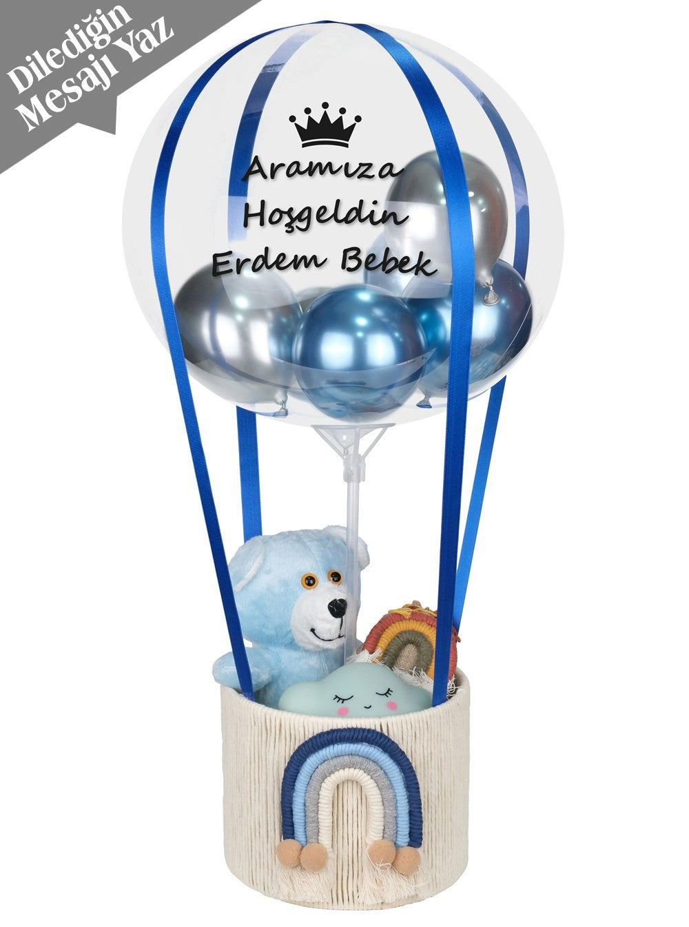 Mavi Makrome Hoş Geldin Bebek Balon Kutusu