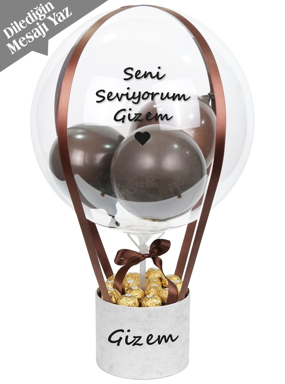 Mermer Desenli Kahverengi Çikolatalı Balon Kutusu
