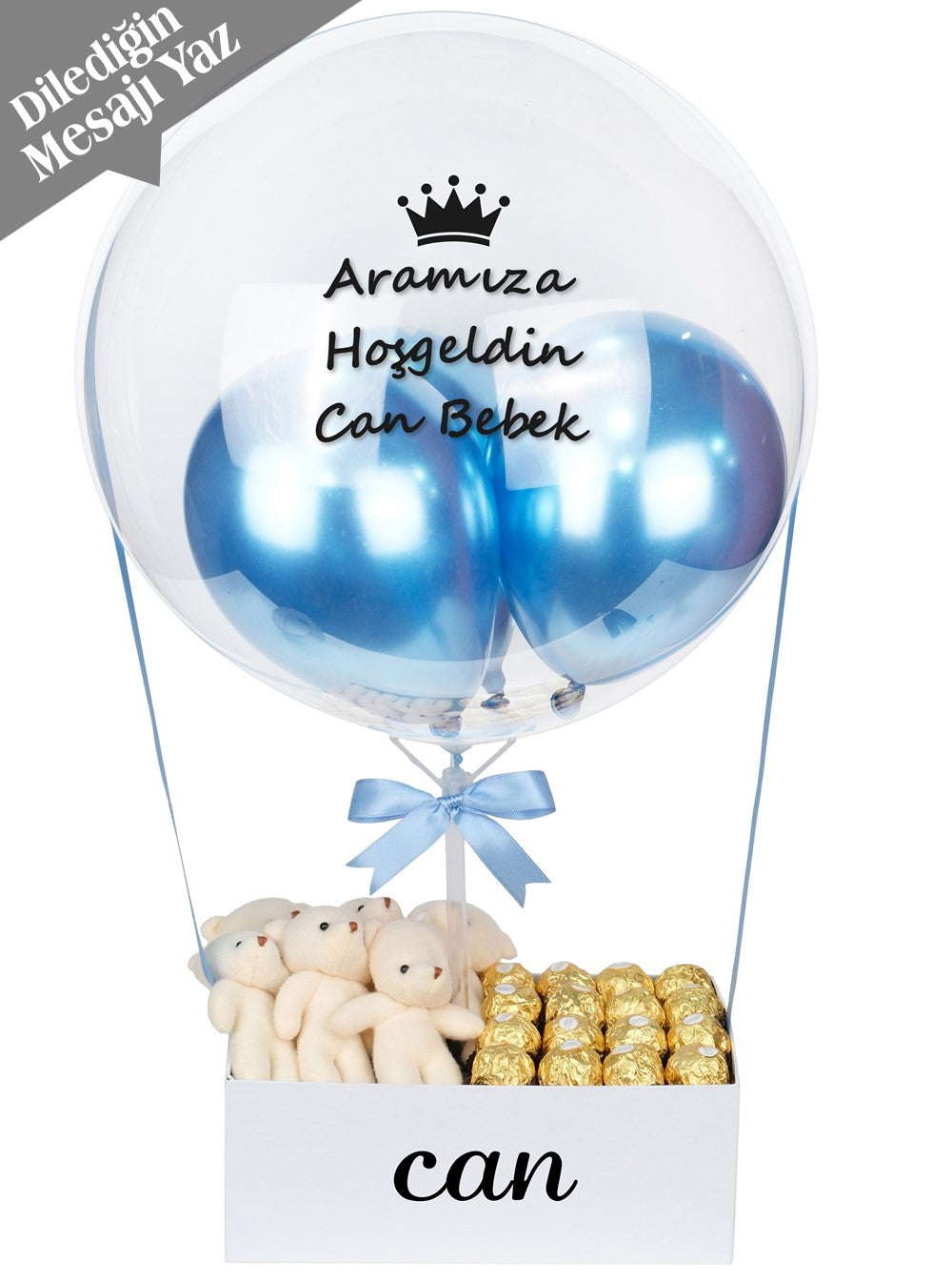 White Dream Yenidoğan Bebek Balon Kutusu Çikolata ve Ayıcık